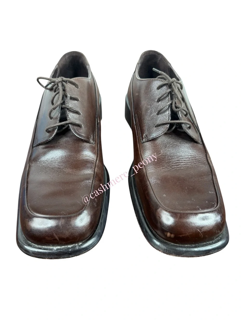 Kenneth Cole Mens Brown Leather Lace-Up Square-Toe Oxfords Dress Shoes Size 13